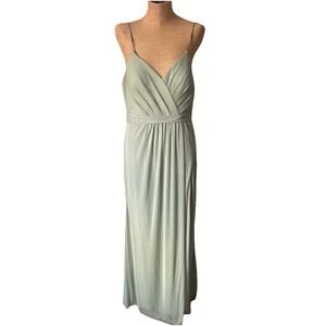 Azazie Dress V Neck Dusty Sage Green Formal Maxi Gown Bridesmaid Fits Like 10